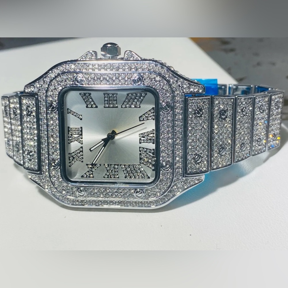 ✅Men Square Watch Fully Iced Flooded Out Hip Hop Diamond Luxury Writwatch Quartz